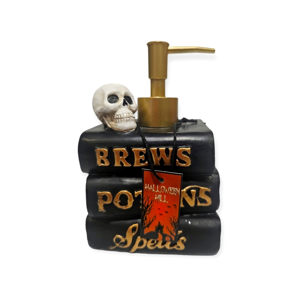 Decorative Halloween SKULL BREWS POTIONS SPELLS Books Soap Lotion Pump Dispenser